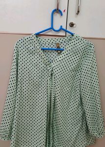 Polka Dot Print Top With V Neck