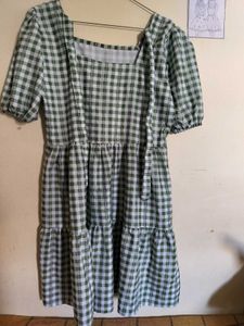 Green Gingham Tiered Dress