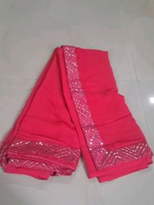 Vibrant Pink Saree with Sequins Border