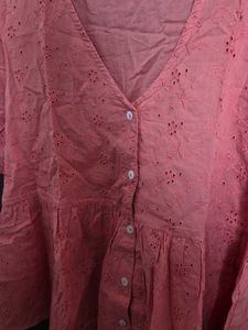 Coral Eyelet Peplum Top