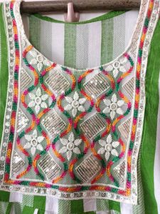 Green &amp; White Striped Kaftan