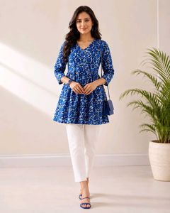 Indigo Printed Cotton short  Kurti