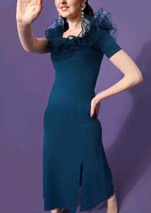 Elegant Teal Off-Shoulder Ruffle Dress