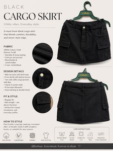 Black Cargo Denim Skirt