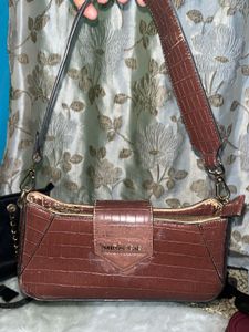 Brown Croc Embossed Clutch Bag