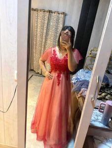 Elegant Red Lace Embellished Gown