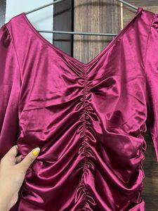 Burgundy Ruched Mini Dress