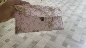 Embroidered Pink Clutch