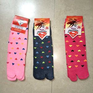 3 Socks Combo - Grey, Light Pink, Dark Pink