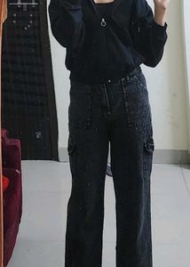 Stylish Acid Wash Cargo Jeans