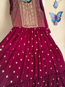 Elegant Burgundy Tiered Gown