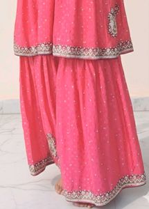 Pink Embroidered Kurta Sharara Set