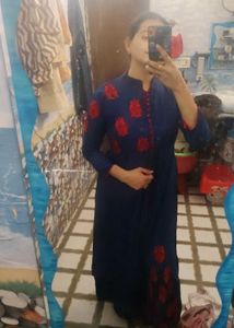 Beautiful Blue Kurta with Red Embroidery