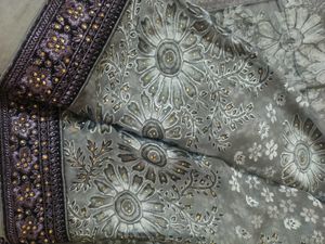 Elegant Grey Embroidered Saree