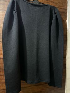 Black Puff Sleeve Square Neck Top