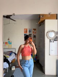 Cute Coral Halter Crop Top