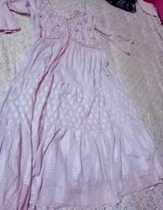Lilac Anarkali Kurta Set with Mirror Work