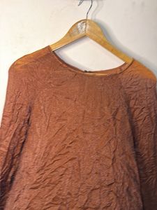 Brown Textured Sheer Long Sleeve Top