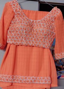 Elegant Peach Embroidered Saree