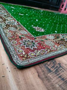 y2k Green heavy party wear  handwork Saree