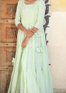 Elegant Mint Green Tiered Gown