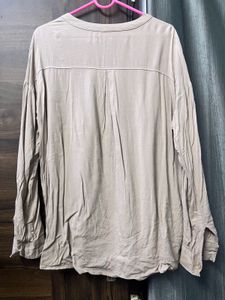 Beige Long Sleeve Top with Pockets