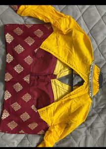 Designer Yellow &amp; Maroon Blouse