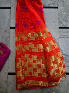 Vibrant Orange &amp; Pink Saree