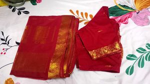 Elegant Red Saree with Gold Border