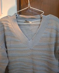 Light Blue Textured V-Neck Sweater