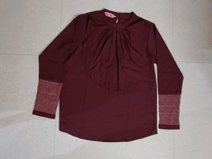 Maroon Pleated Long Sleeve Top
