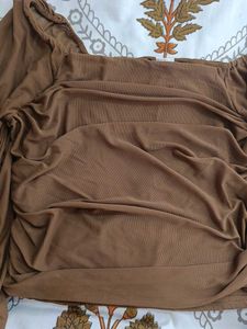 Brown Ruched Long Sleeve Top