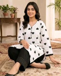 White Kurta with Black Heart Print