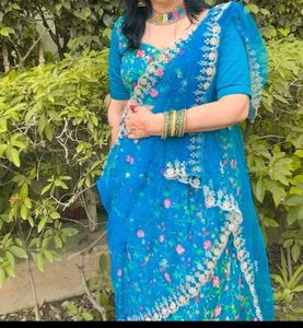 Beautiful Blue Embroidered Saree