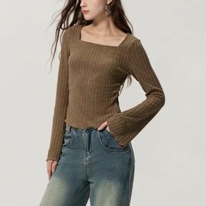 Cinched Waist Ribbed Square Neck Top
