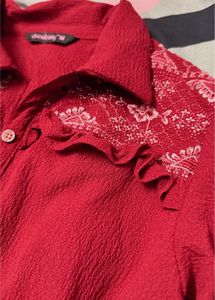 Red Bell Sleeve Embroidered women top