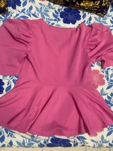 V-Neck Peplum Top with Puff Sleeves
