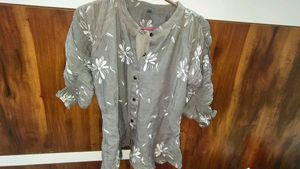 Chic Grey Floral Button-Up Top