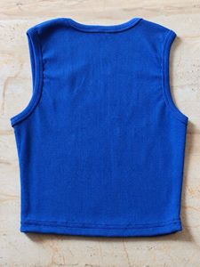 Blue Ribbed Sleeveless Tank Top