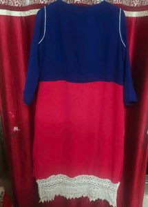 Blue &amp; Red Embroidered Kurti
