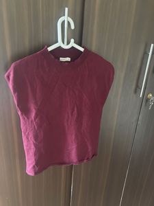 Maroon Sleeveless Mock Neck Knit Top