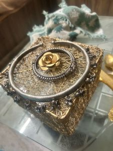 Oxidized Silver Kada &amp;   hasli with ghung