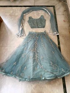 Elegant Blue Embellished Lehenga Choli.