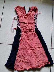 Unique Lace-Up Coral & Navy Dress