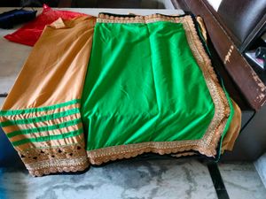 Elegant Beige &amp; Green Saree