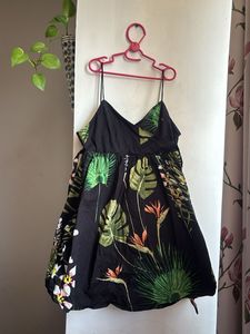 Black Tropical Print Mini Dress