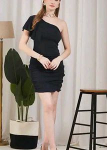 Shein One Shoulder Ruffle Sleeve Ruched BooDress