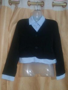 Cropped Black Jacket with Attached Shirt