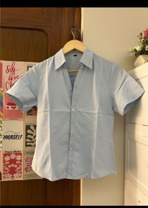 Light Blue Collared Short Sleeve Top