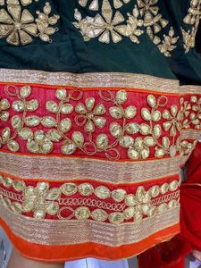 Green &amp; Red Embroidered Heavy Lehenga Choli Set